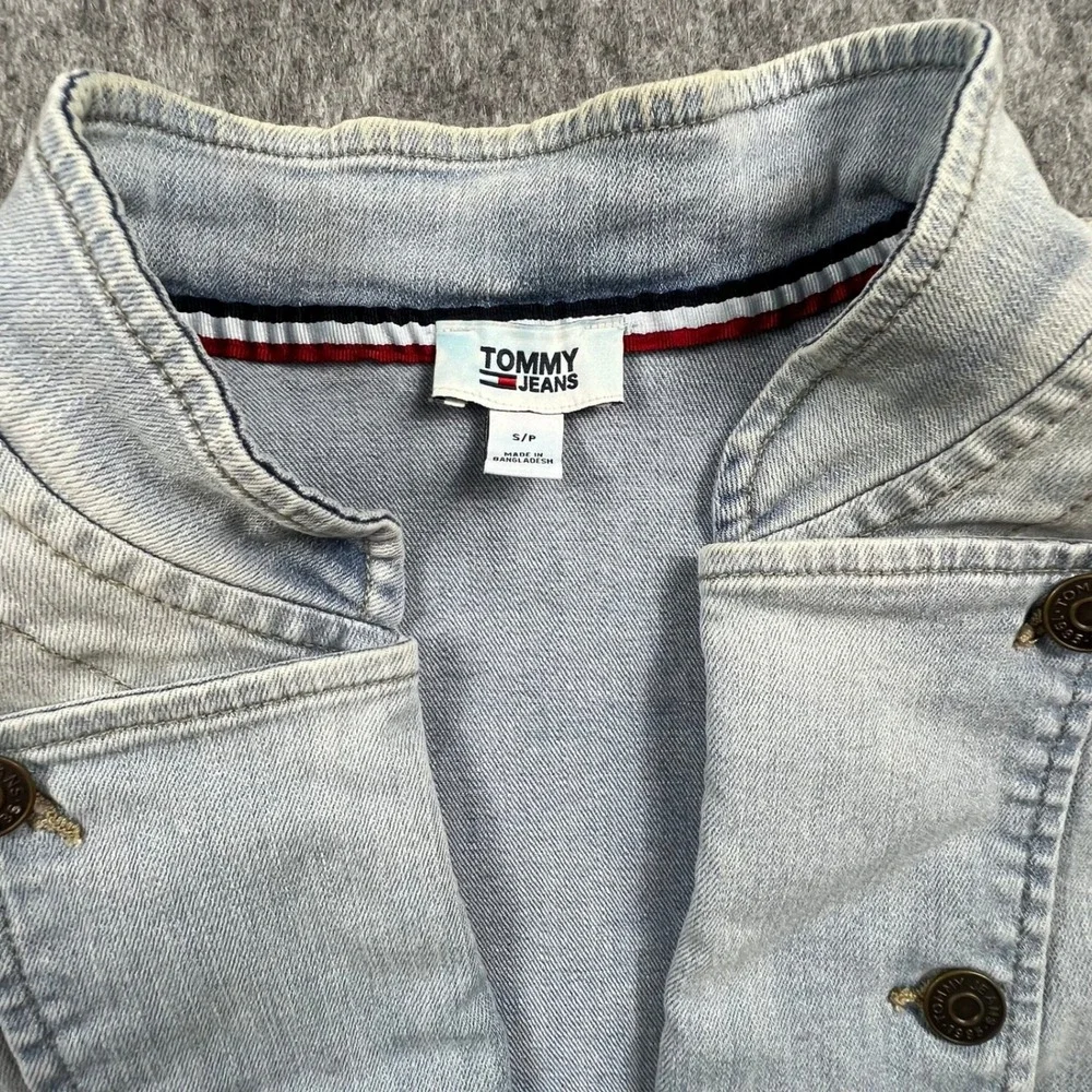 Tommy Jeans Womens Size Small Light Wash Military‎ Denim Jacket Cropped Y2K